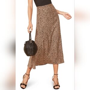 Reformation Bea Cheetah Print Midi Skirt Size 12
